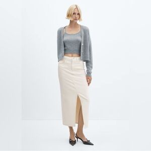 MANGO Cream denim Midi Skirt